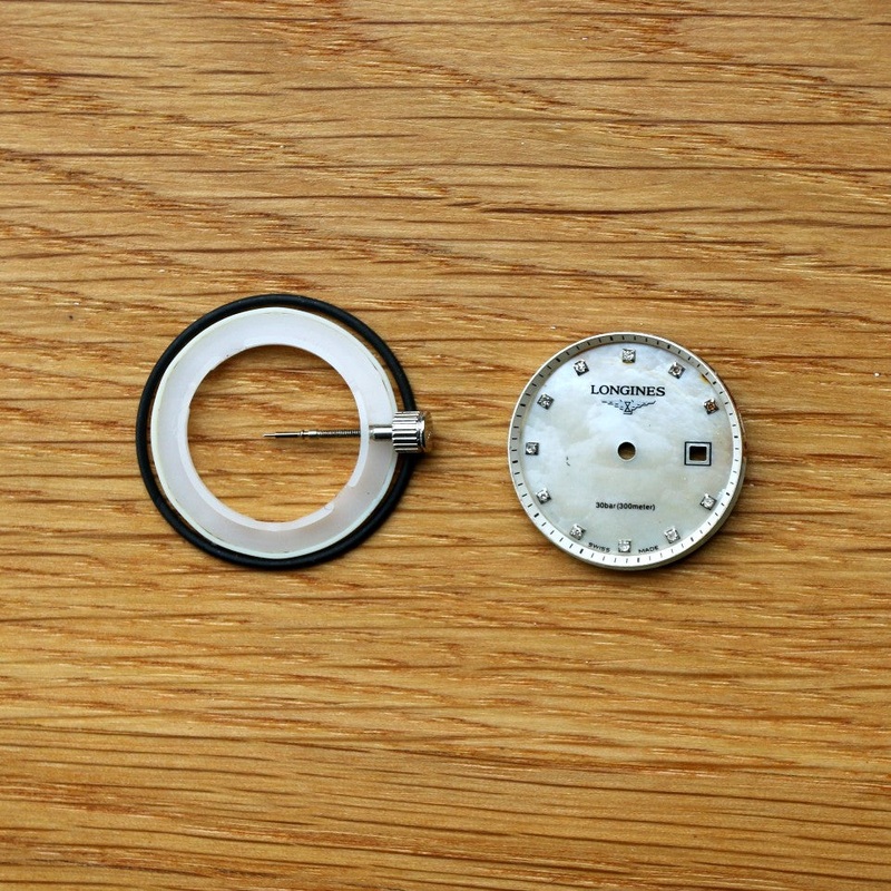 23mm Longines Mother of Pearl Dial, Bezel, gasket, ring, seal, stem and crown – Spares/Repairs