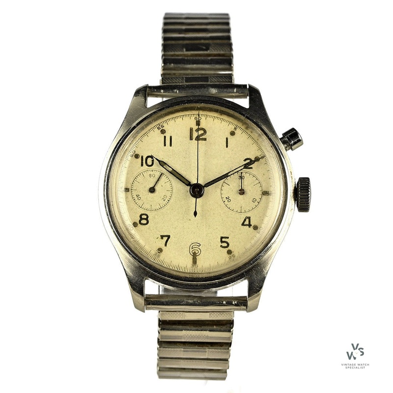 Lemania Series 1 – A Royal Navy Single Pusher with Case Back Reference H.S /| 9 5612 – c.1945