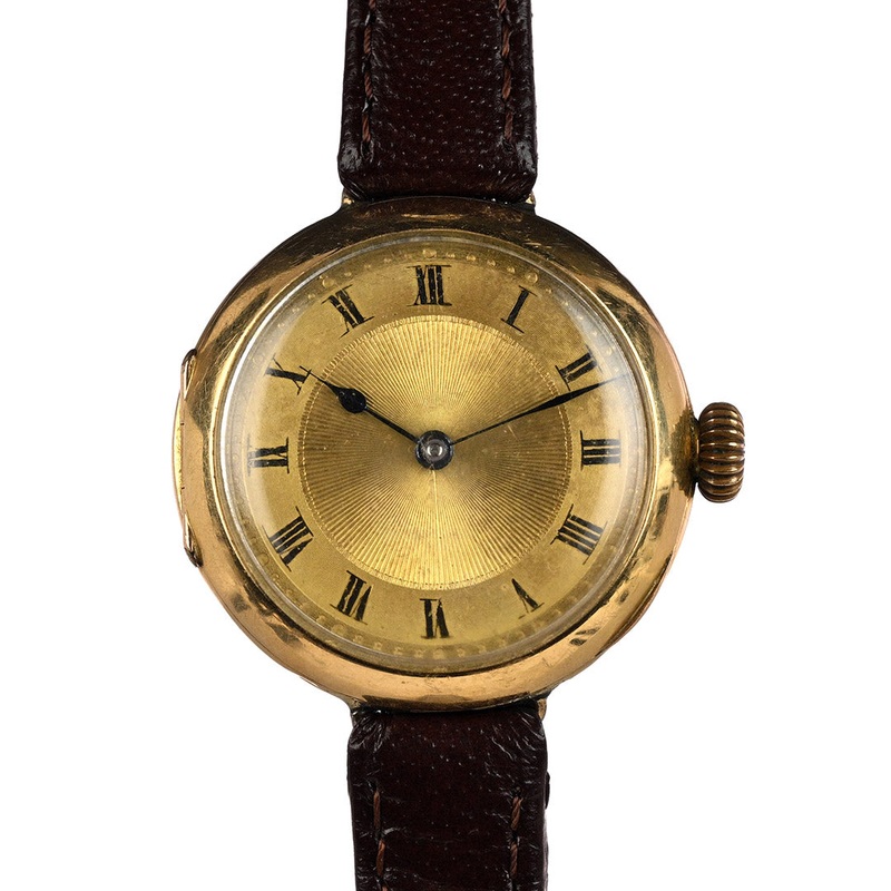 Anonymous Dial 18k Gold Trench Style Watch – Roman Numeral Dial – c.1920s