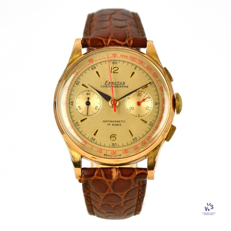 Exactus – 1950s – Two Register Chronograph in 18k Pink Gold Case