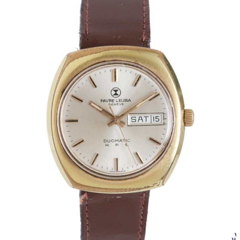 Favre-Leuba Duomatic H.P.S. Automatic Calendar – Gold Plated Cushion Case – c.1975