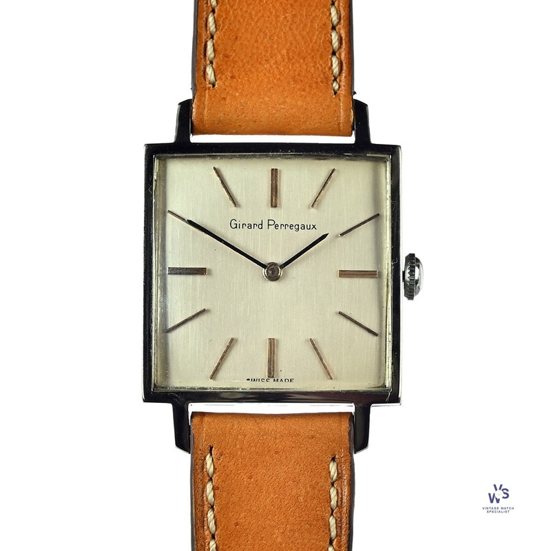 Girard Perregaux – Square Case Watch in Steel – Gilt Dial Markers – c.1960s