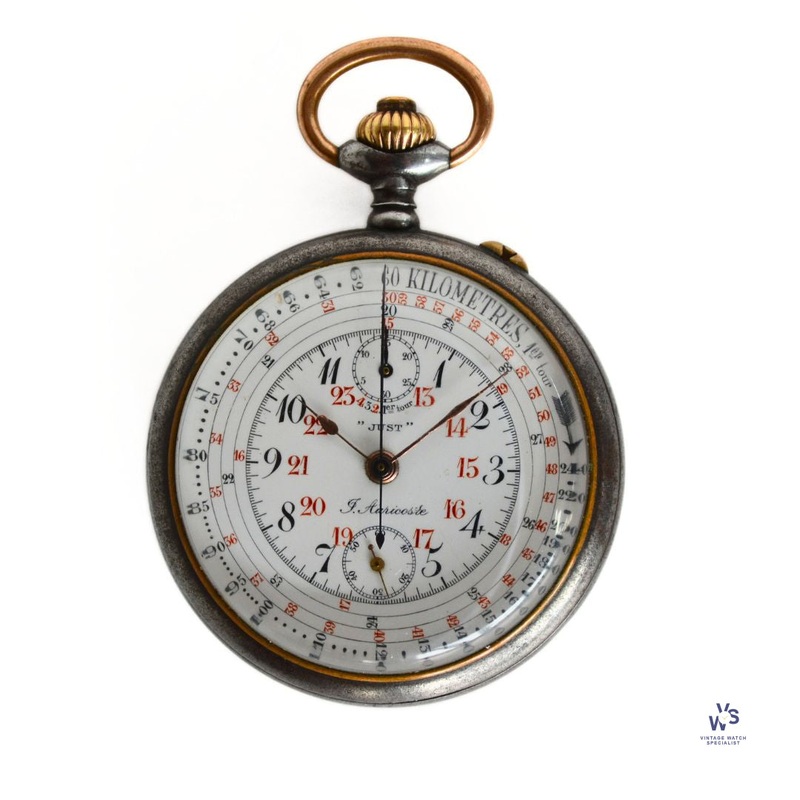 J Auricoste – “Just” – Chronograph Marine Pocket Watch – Lemania Movement – c.1918