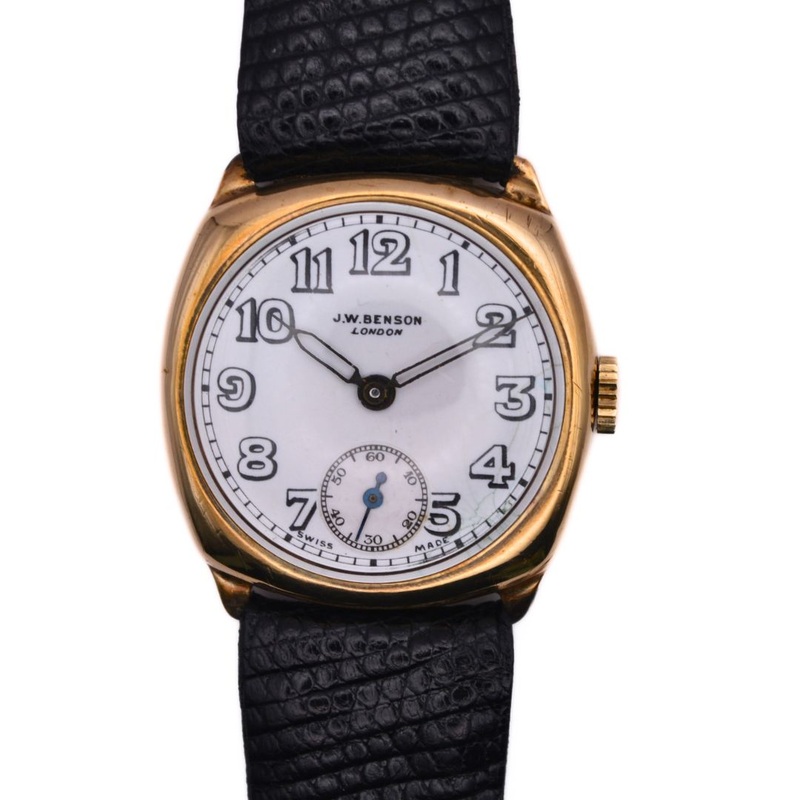 J.W. Benson – Sub Seconds – 9K Gold Dennison Case – Trench Style Wristwatch