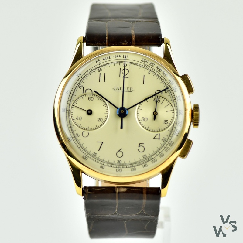 Jaeger Universal Genve Ref: 12445 – 18ct. Gold – Chronograph Wristwatch – c.1940s with Calibre 386 Universal Geneve Movement