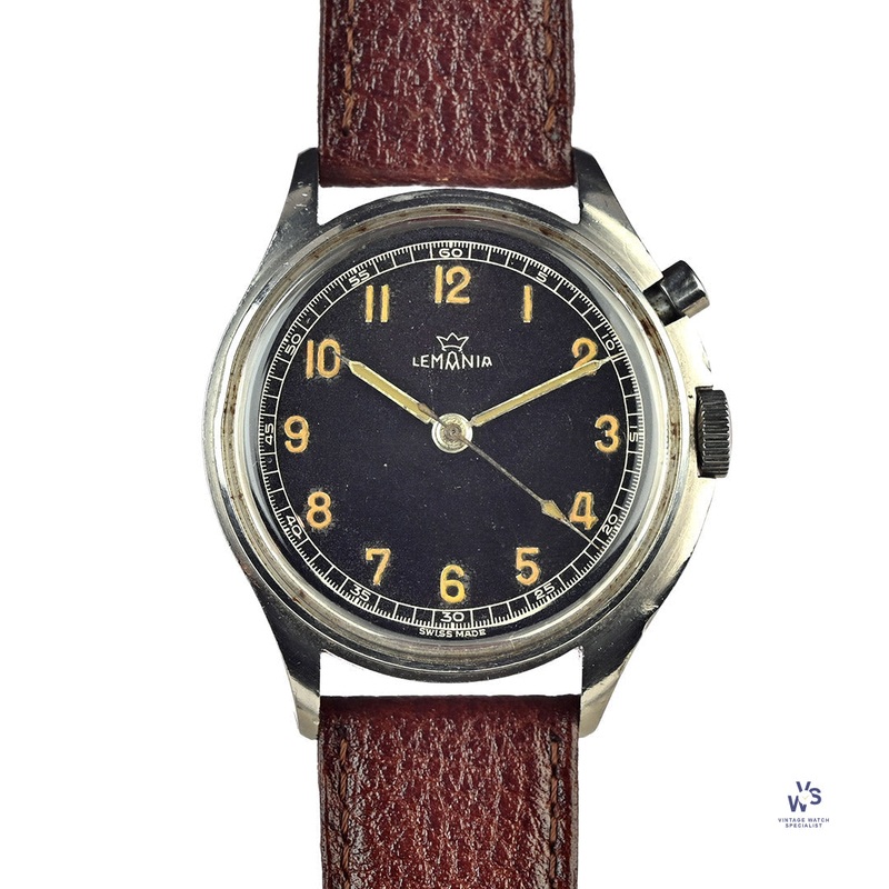 Lemania – TG 195 Swedish Military Issued – Single Pusher Hack Watch – Caseback Reference 54-1027 – c.1954