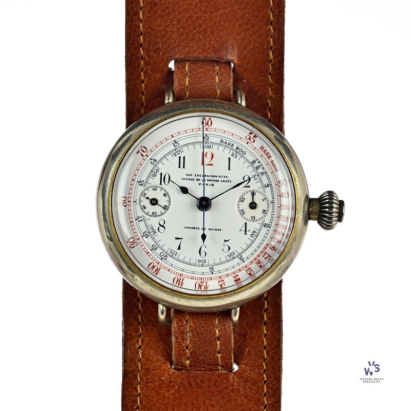 Lemania (Unbranded) Single Pusher Chrono – White Ceramic Dial – c.1920