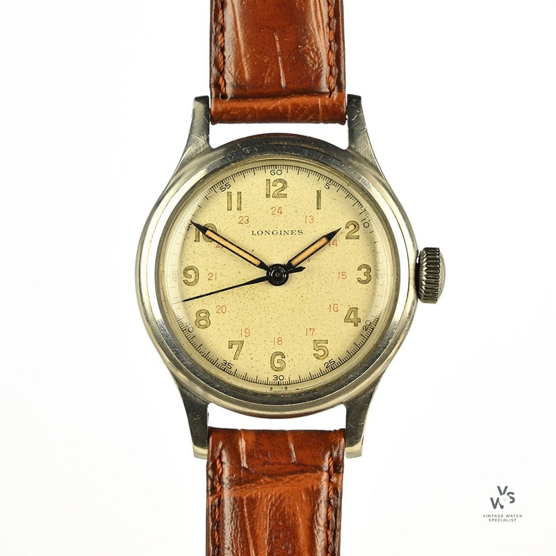 Longines Sei Tacche with a Rare 24 Hour Dial – c.1945 – Matching Case and Lug Numbers
