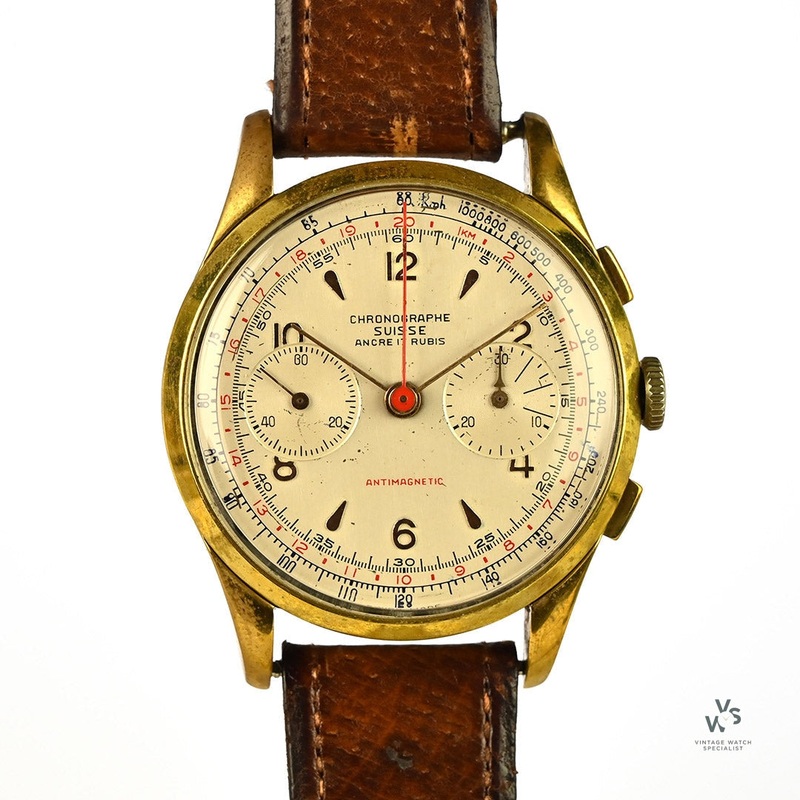Vintage Chronographe Suisse – Oversized Case – Landeron 48 Movement – Gold Plated