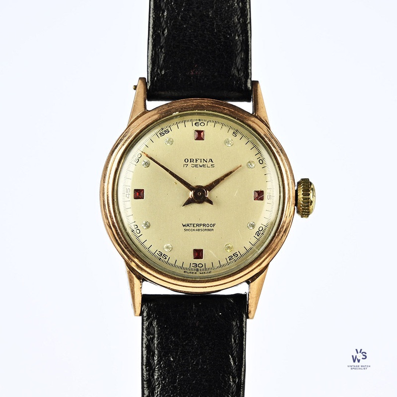 Vintage Orfina Manual Dress Watch With Jewelled Dial and Gold Capped Case – c.1950s