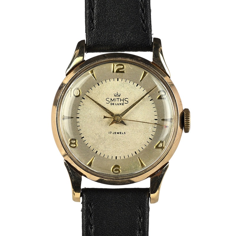 Vintage Smiths De Luxe Watch – 9k Gold – Gilt Dial Furniture – c.1950s