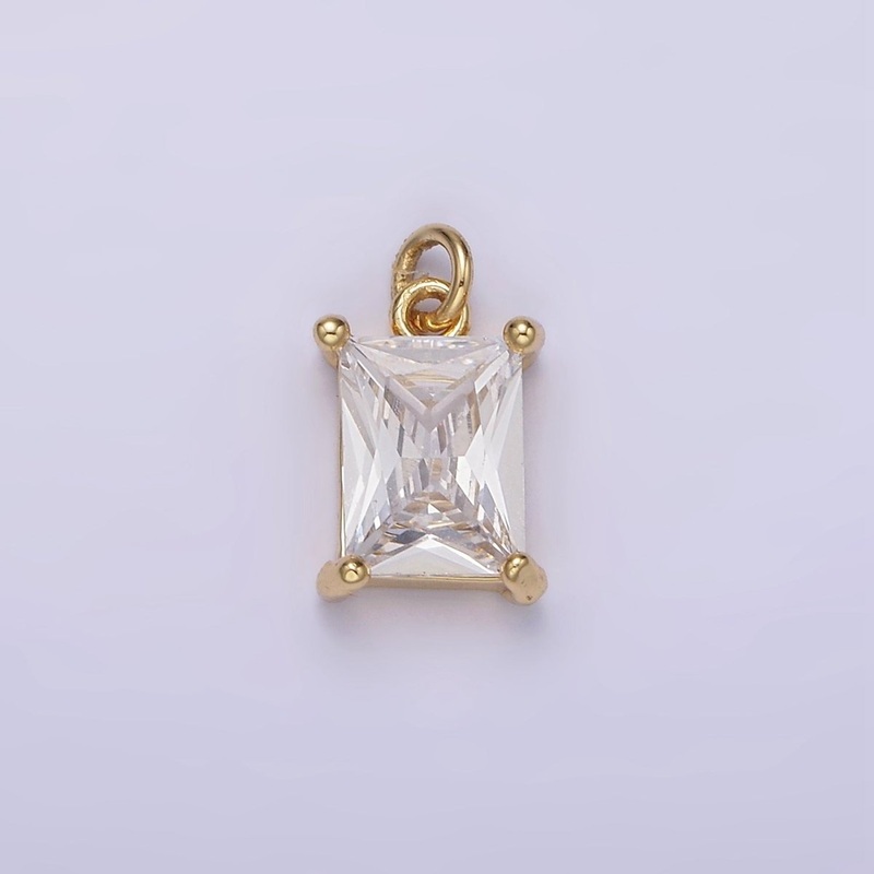 14K Gold Filled 11mm Clear Baguette CZ Minimalist Charm | AG269