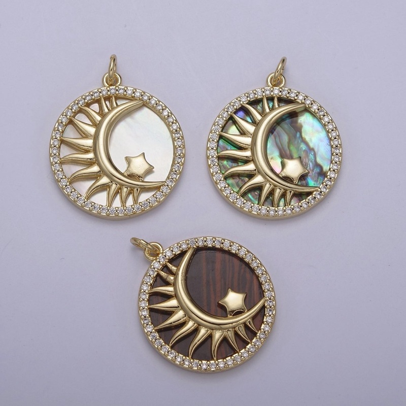 14K Gold Filled Pearl, Tiger Eye, Abalone Shell Charm Pendant Crescent moon Star Charm for Celestial Necklace Bracelet Jewelry Making N-700 Tiger Eye