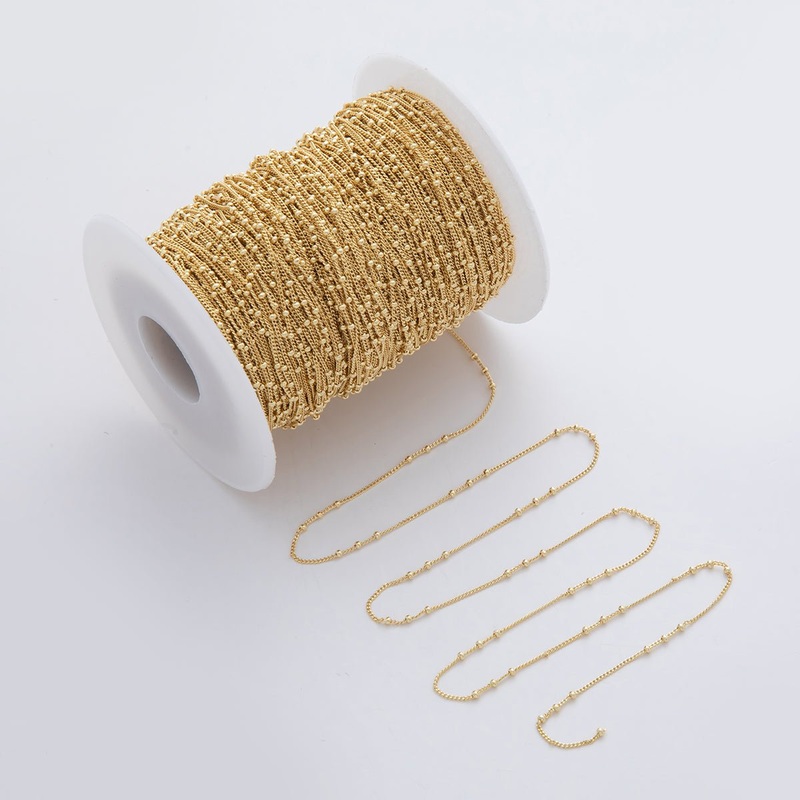 16K Gold Filled 1.7mm Curb Satellite Unfinished Chain by Yard | Roll-1564