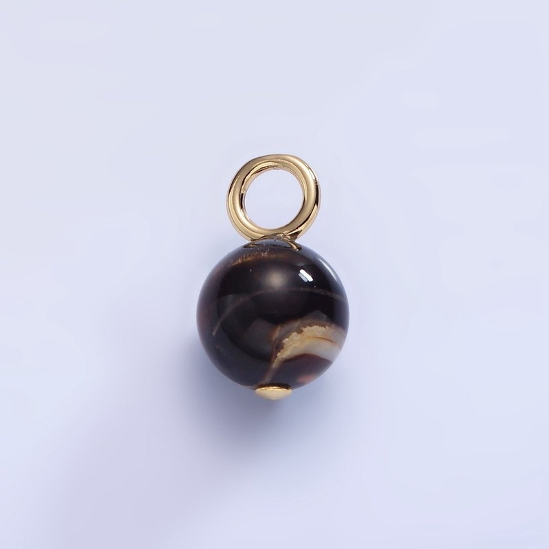 16K Gold Filled 16.5mm Dark Tiger Eye Round Drop Charm | P1777