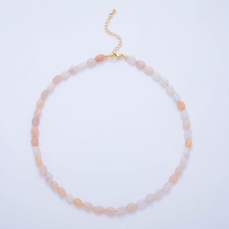 18K Gold Filled 6.5mm Pink Quartz Gemstone Oblong Oval Gemstone Bead 15.5 Inch Handmade Necklace | WA-3285