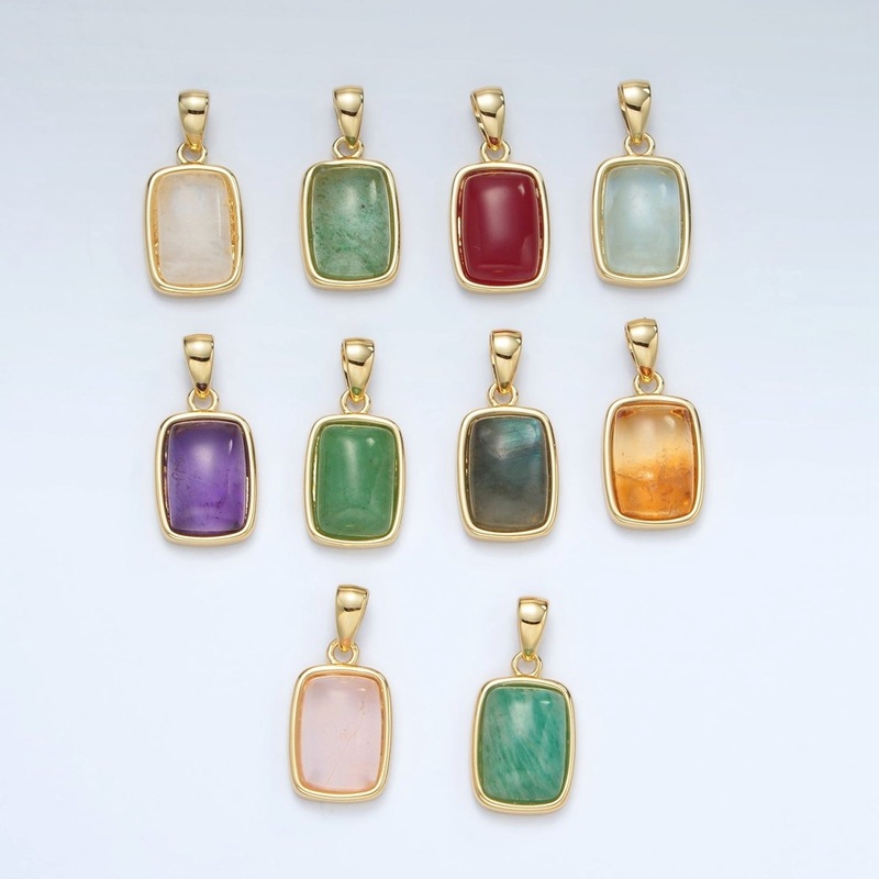 24K Gold Filled 18mm Natural Gemstone Rectangular Bezel Pendant | AA1402 – A1406 Green Kyanite