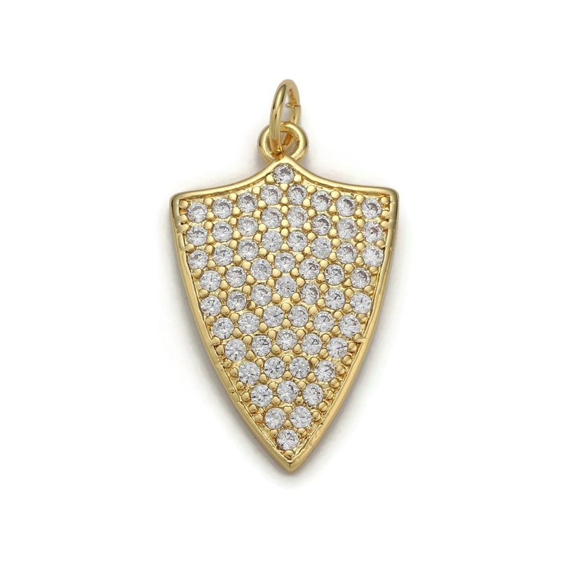 24k Gold Filled Micro Pave Shield Charm, Cubic Zirconia Shield Pendant Charm, Gold Filled Charm, For DIY Jewelry | D-033