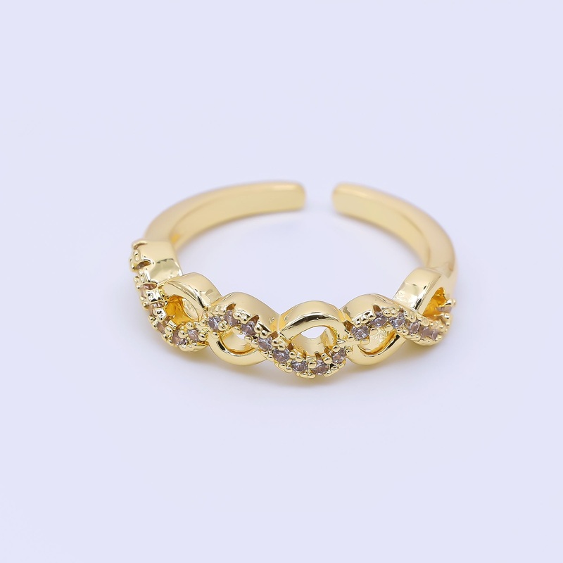 24K Gold Filled Open Curved Infinite Chain Micro Paved CZ Adjustable Ring | O1184