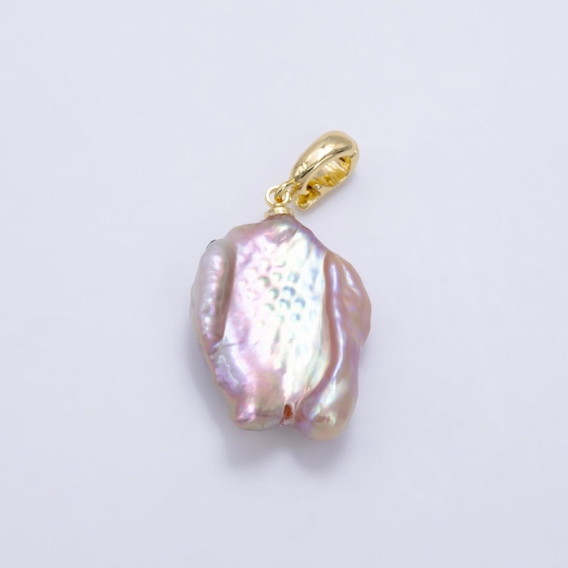 24K Gold Filled Purple Baroque Freshwater Pearl Snap Latch Bail Pendant | P1893