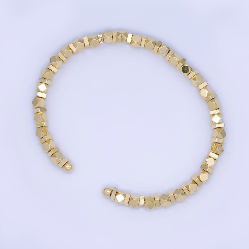 24K Gold Filled Rock Candy Maxi Bangle Cuff Bracelet | WA-3323