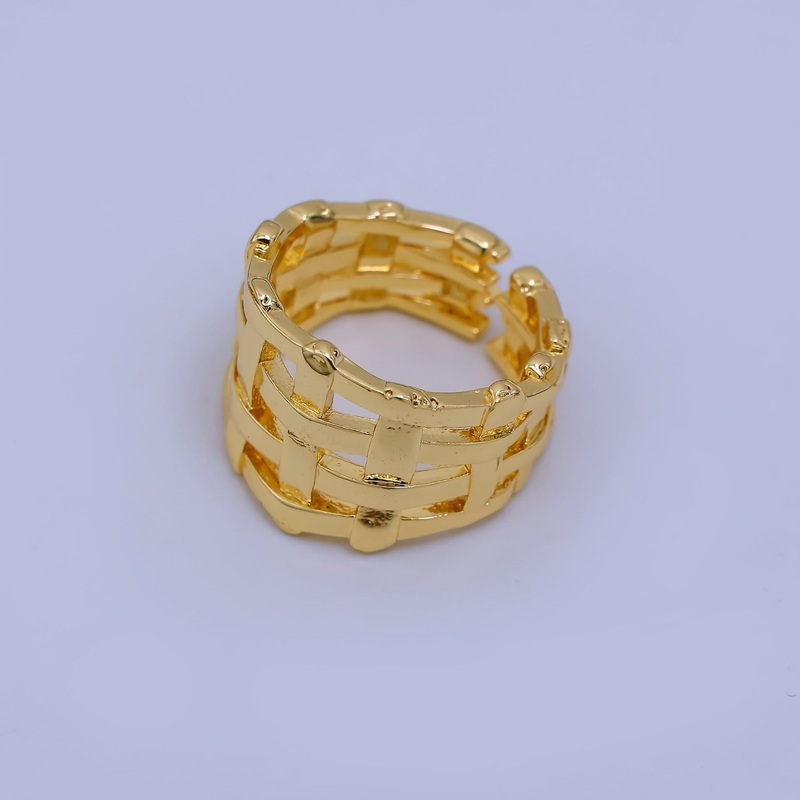 24K Gold Filled Woven Basket Weave Adjustable Ring | O-1469