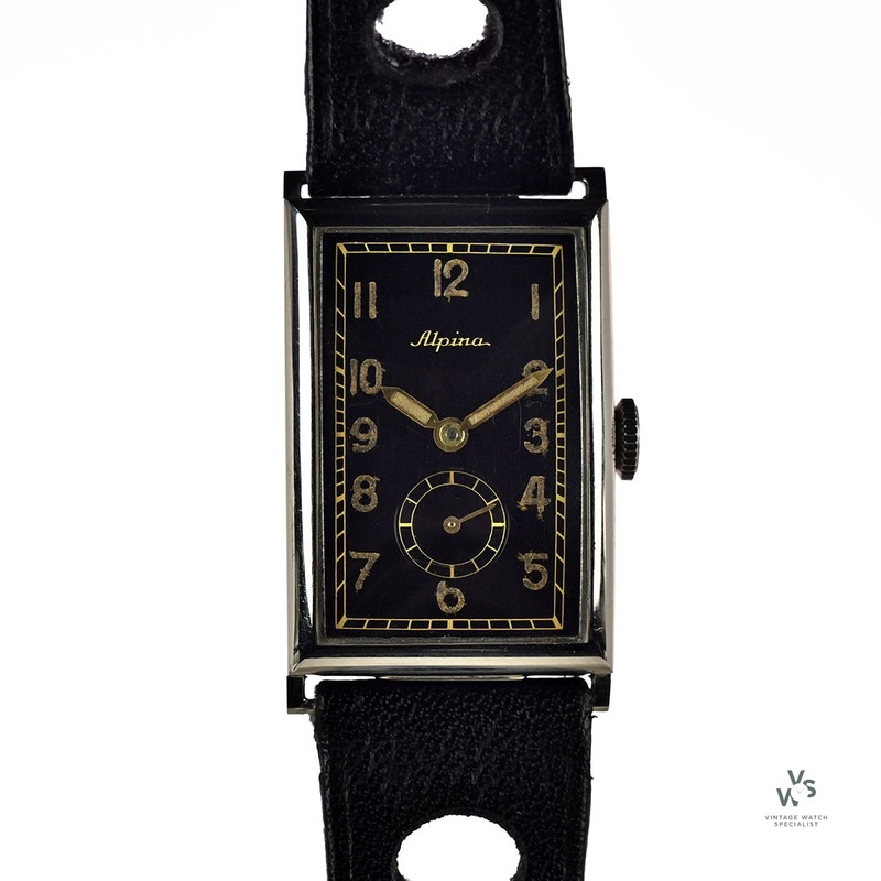 Alpina Art Deco Tank Case – Black Gilt Dial – c.1938