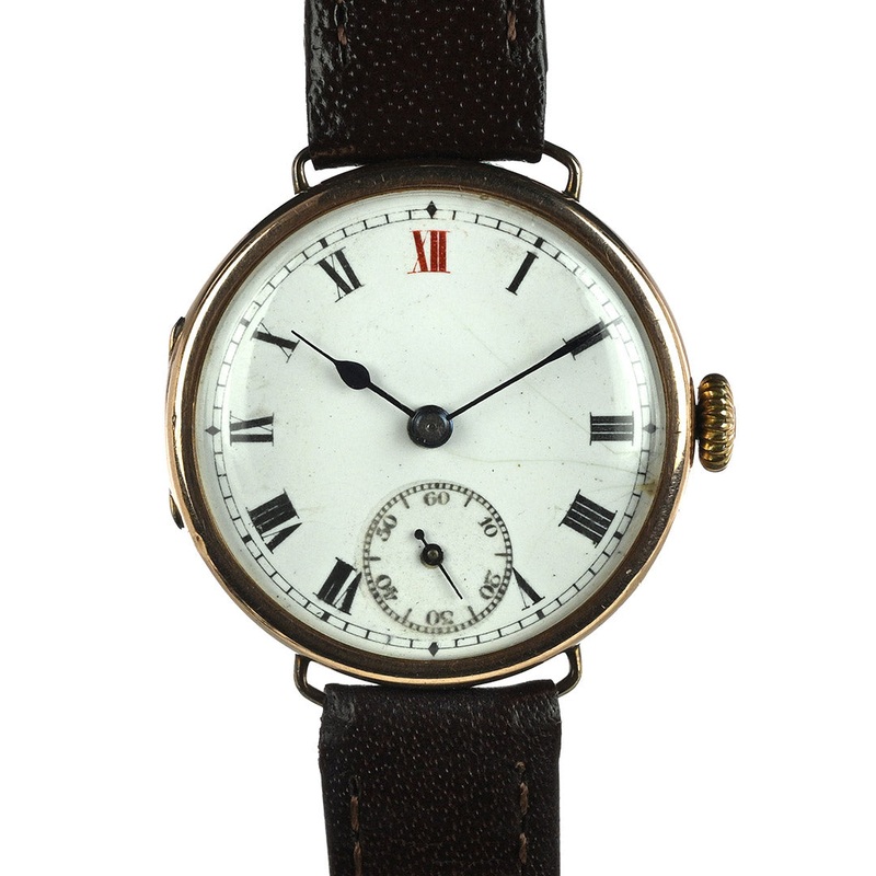 Anonymous Dial Officers Trench Watch – 9k Gold Case Signed ‘AK’ – c.1915