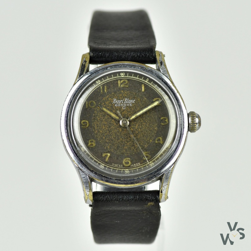 c.1940s – Henri Blanc – A Vintage Wristwatch with Two Tone Chocolate Dial – Original Radium Lume