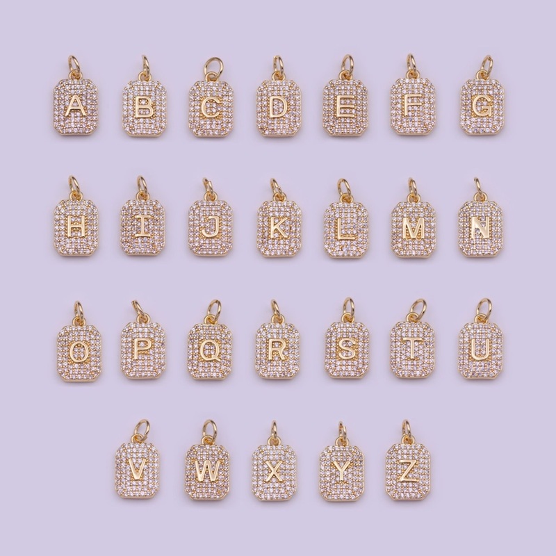 Clear Micro Paved CZ Initial Alphabet Gold Tag Charm A-279-A-291 A
