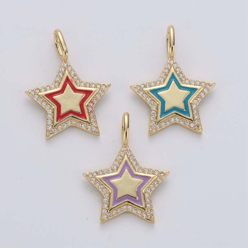 Dainty Micro Pave Star Charm 14K Gold Filled Star Pendant Enamel Star Charm for Bracelet, Necklace, Earring Component D-107 TO D-109 Purple