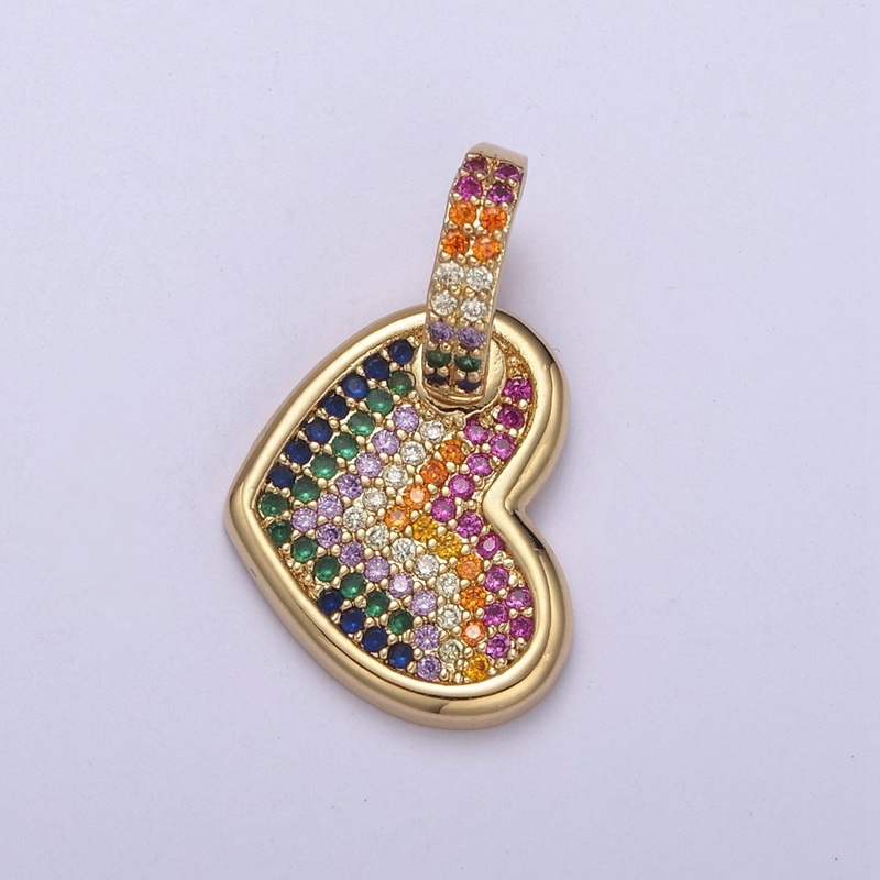 Dainty Rainbow Multi Color CZ Heart Pendant for Dangle Necklace Charm N-541