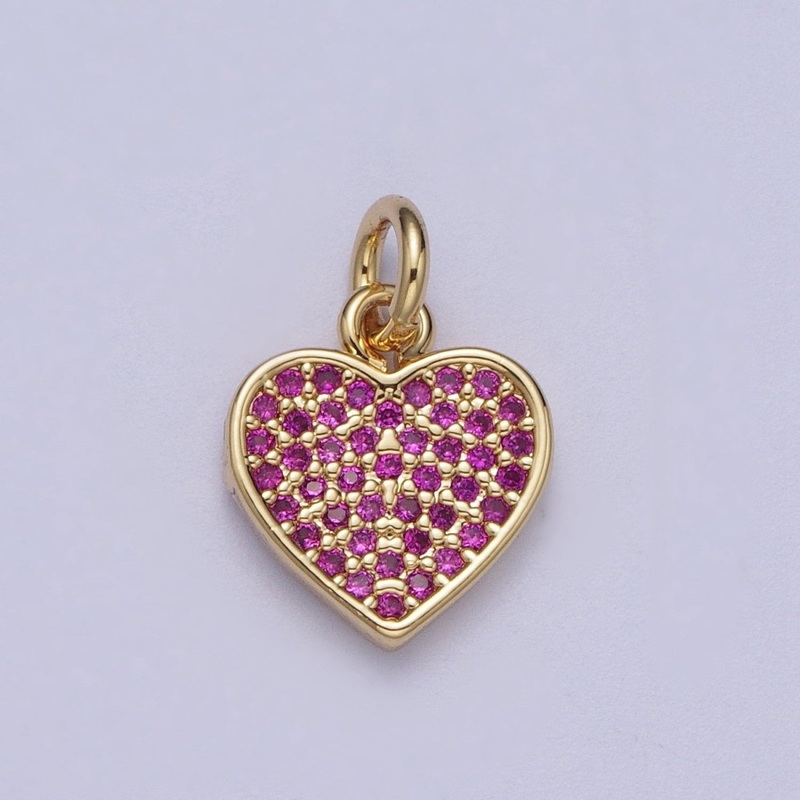 Fuchsia Micro Paved Cubic Zirconia Gold Heart Charm For Valentines Love Jewelry |N-420