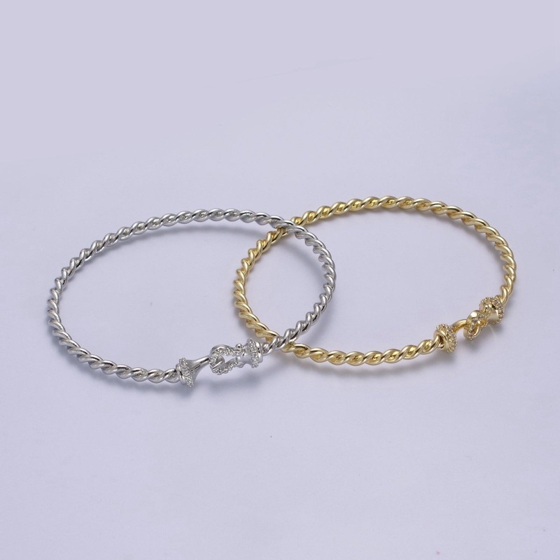 Gold Twisted Rope Bracelet Dainty Cuff Bangle, Braided Bracelet, Stacking Bracelet | WA-692 WA-693 Clearance Pricing Gold