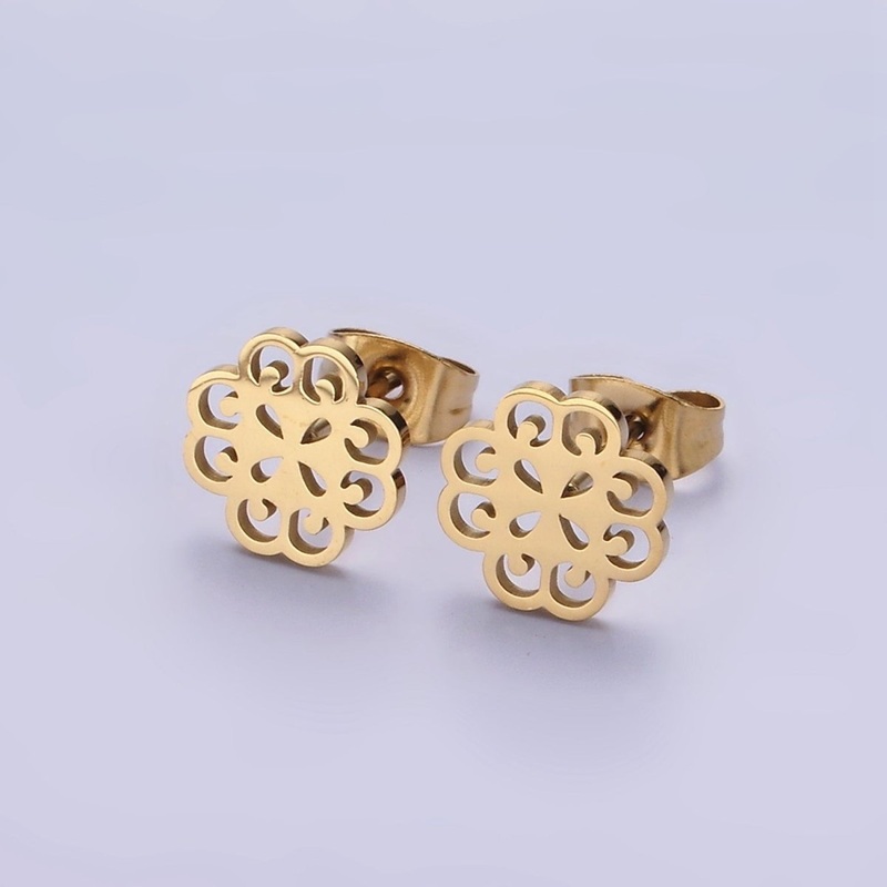 Stainless Steel 10mm Open Artisan Flower Open Stud Earrings | AE731