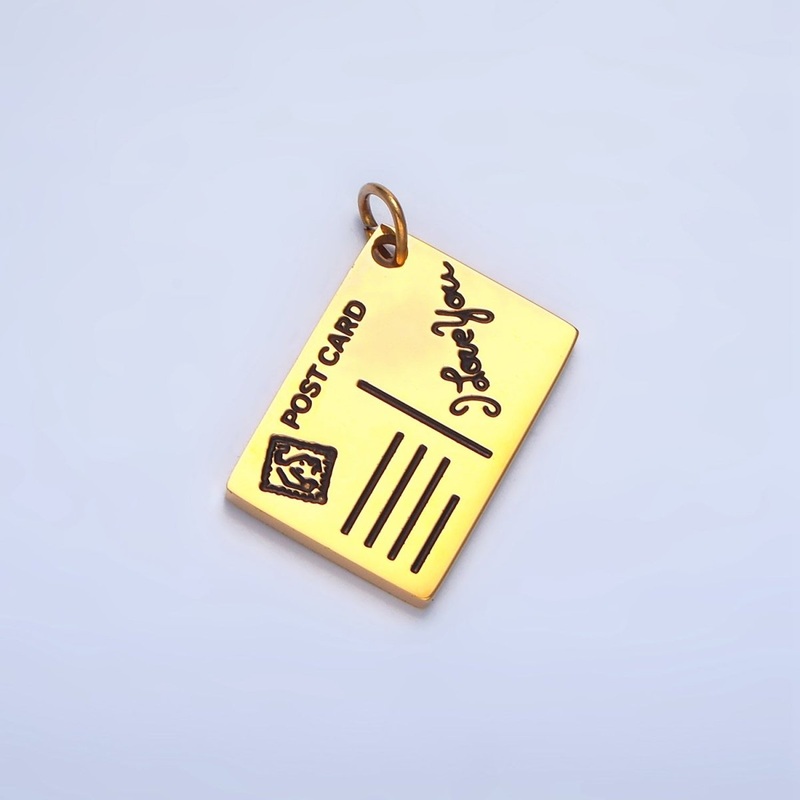 Stainless Steel “I Love You” Script Black Enamel Post Card Charm | P1342