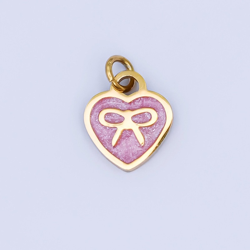 Stainless Steel Pink Ribbon Bow Heart Padlock Charm | P1208