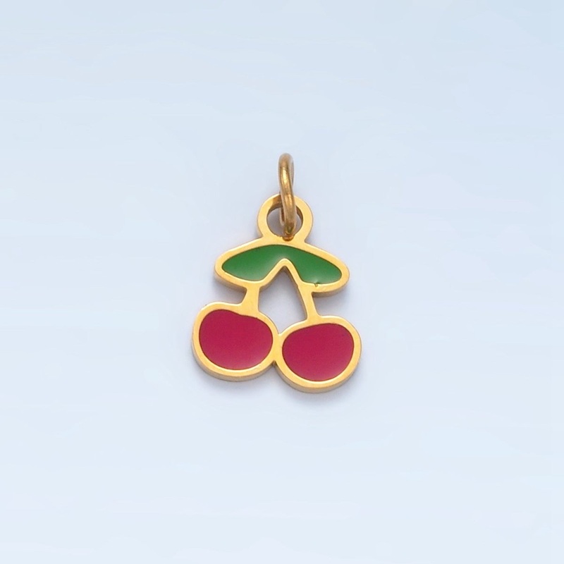 Stainless Steel Red Enamel Cherry Fruit Mini Charm | P671