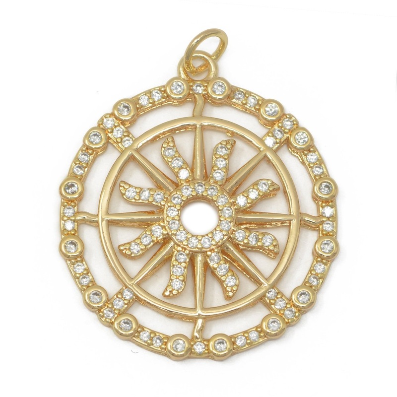 Sunburst pendant, Gold sun medallion, celestial sunburst charm, celestial sun pendant for Jewelry Supply M387