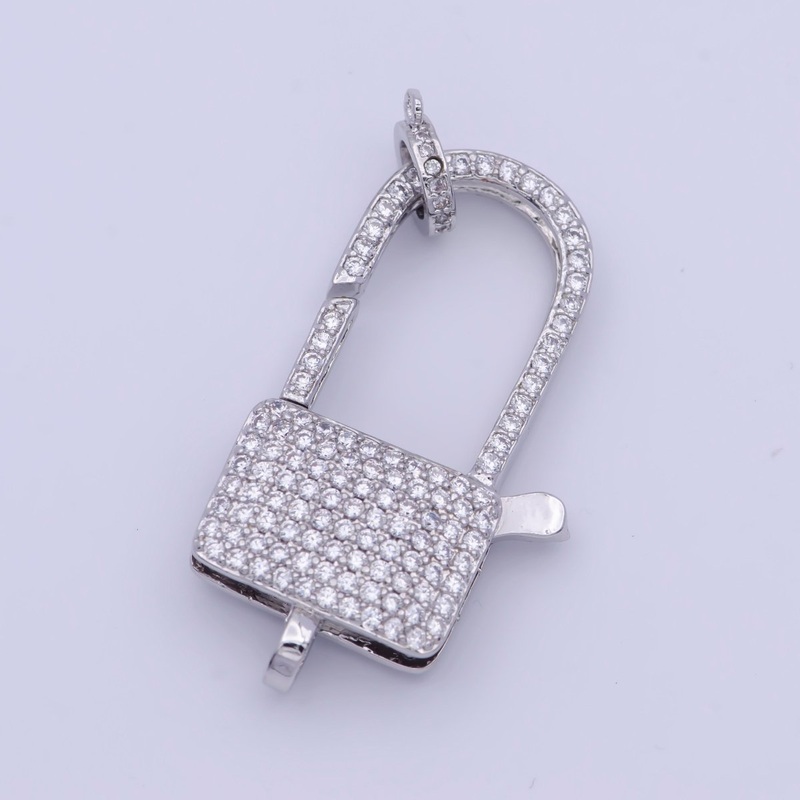 White Gold Filled Micro Paved Cubic Zirconia Closure Lobster Clasps Findings L-910 L-911 42.8mmx20.8mm