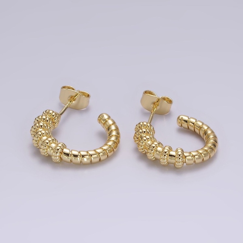 14K Gold Filled 23mm Twisted Croissant Lined C-Shaped Hoop Earrings | AE173