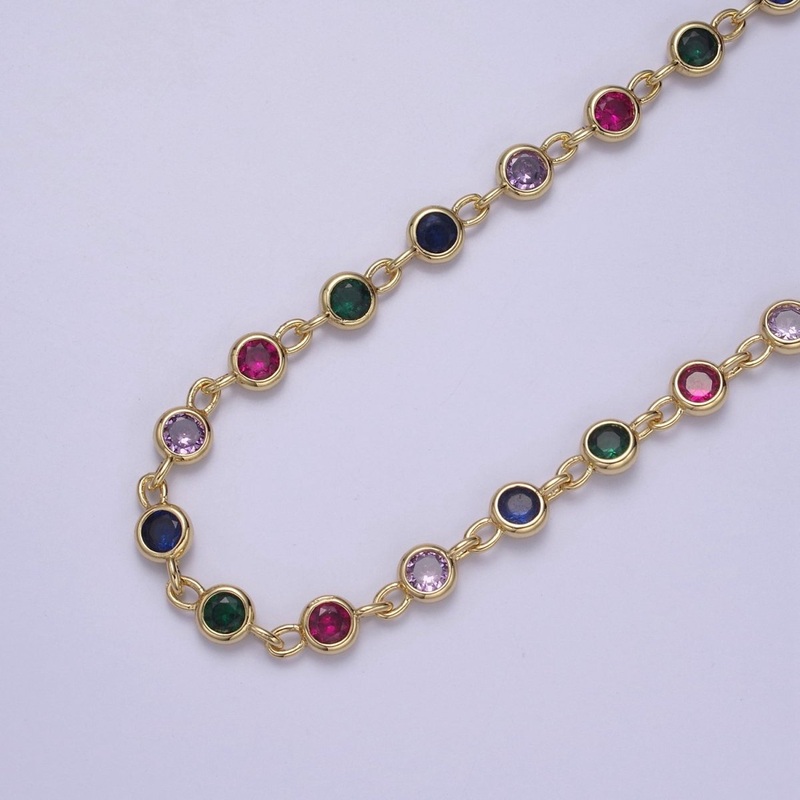 14K Gold Filled 6MM Round Cut Bezel Chain by Yard, Station Necklace CZ Diamond by Foot for Necklace Bracelet Jewelry Making | ROLL-771 Clearance Pricing 1 Yard