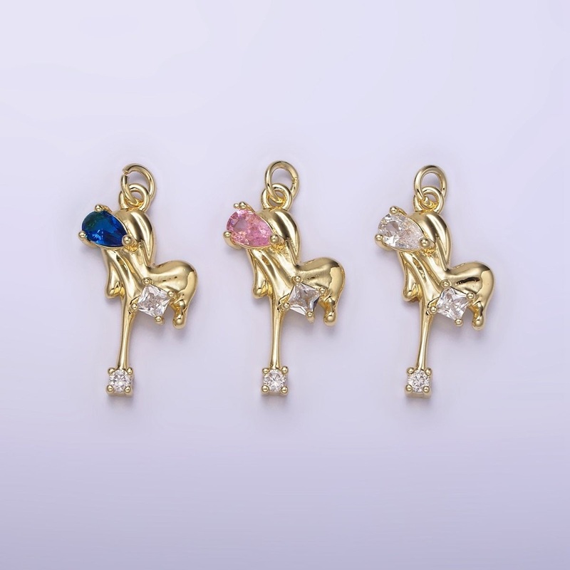 14K Gold Filled Blue, Pink, Clear Teardrop CZ Molten Drip Heart Charm | AG235 – AG237 Blue
