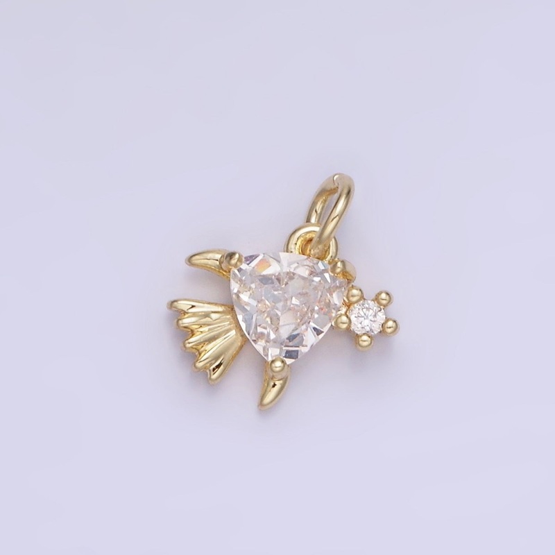 14K Gold Filled Clear CZ Fish Sea Animal Mini Charm | AG741
