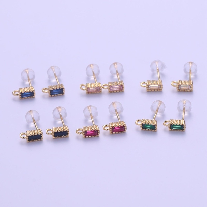 14K Gold Filled Crystal Rectangle Studs L-276~L-281 Blue