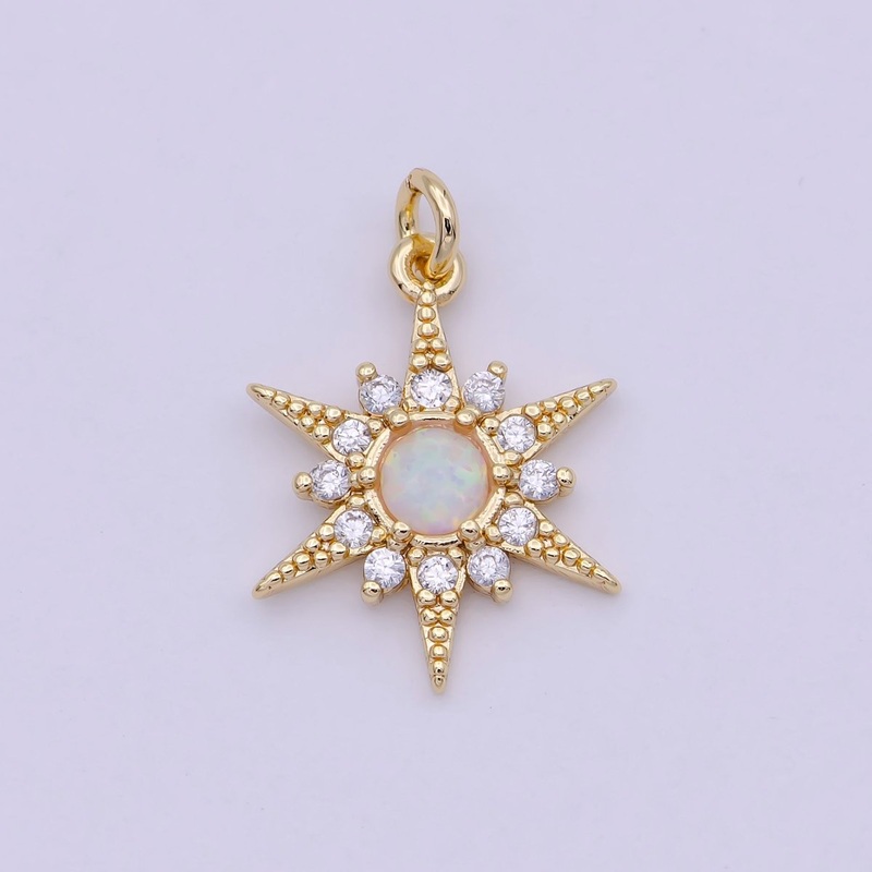 14k Gold Filled Opal Starburst Charm Micro Pave Star Charm for Bracelet Earring Necklace Charm Jewelry Making Supply C-719