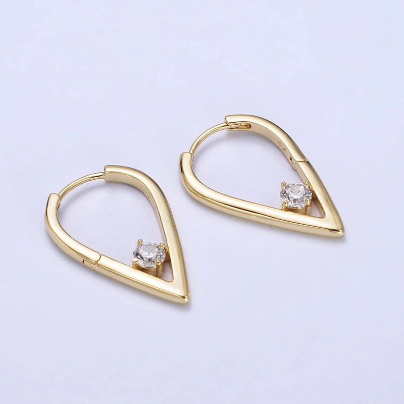 14K Gold Filled Round Clear CZ  22mm, 24mm Geometric Triangle Earrings | AB277 AB240 22mm