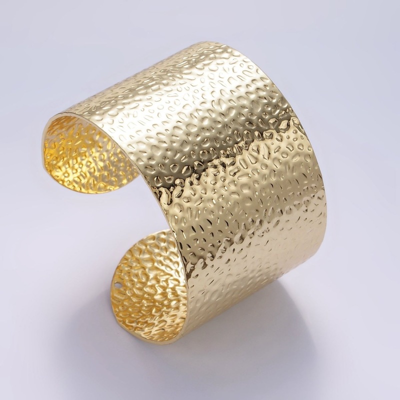 14K Gold Filled Wide Hammered Minimalist Cuff Bracelet | WA-2520