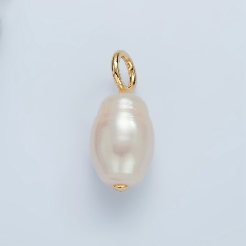 16K Gold Filled 24mm Ringed White Freshwater Pearl Drop Pendant | P1863