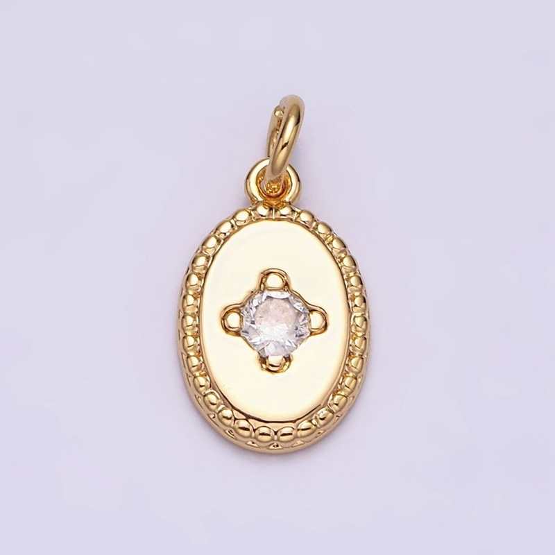 16K Gold Filled Clear CZ Braided 14mm Oval Minimalist Charm | AC1271